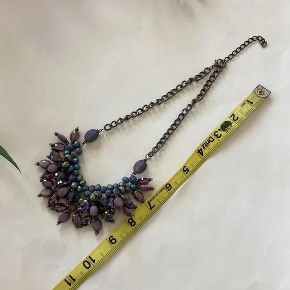 Purple Beaded Statement Necklace - Picture 8 of 10
